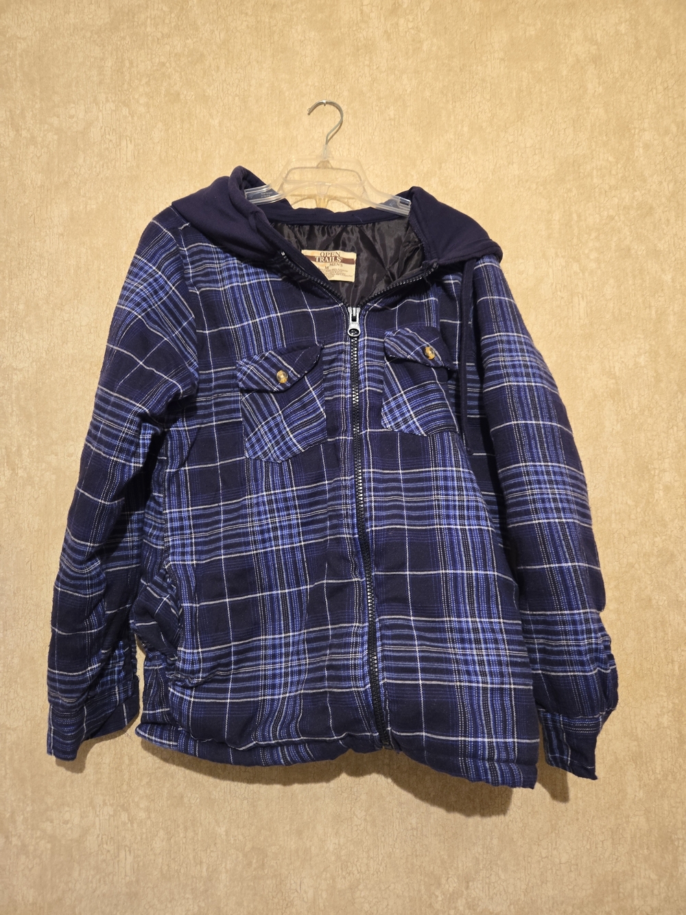 Blue Plaid Hooded Puffer Jacket
